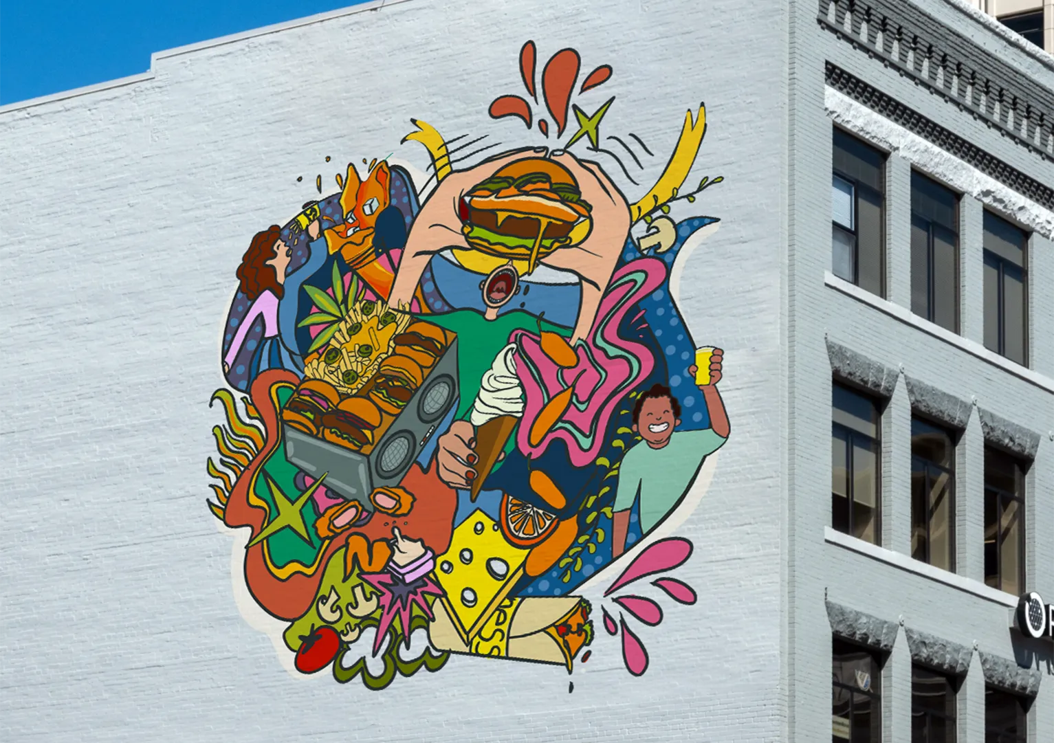 Colorful graffiti style mural