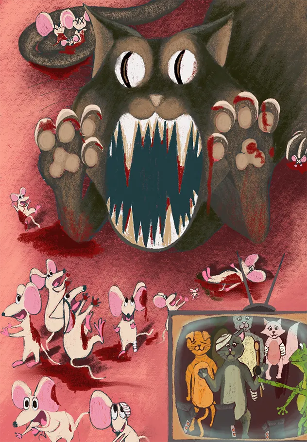 Illustration of cats and mice