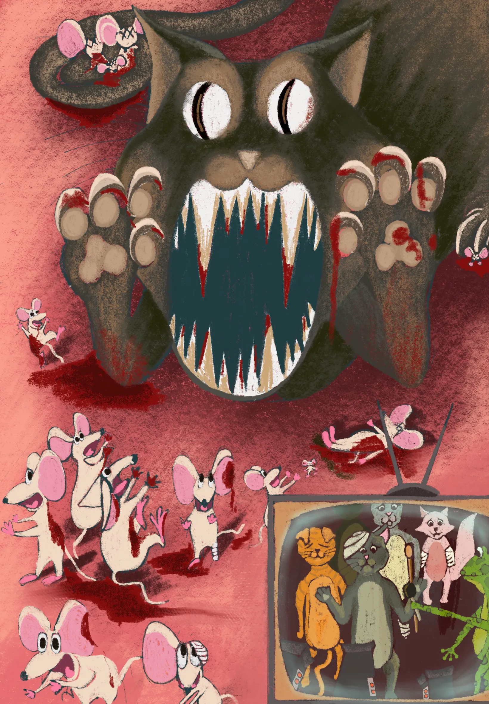 Cat Attack - Animal Illustration