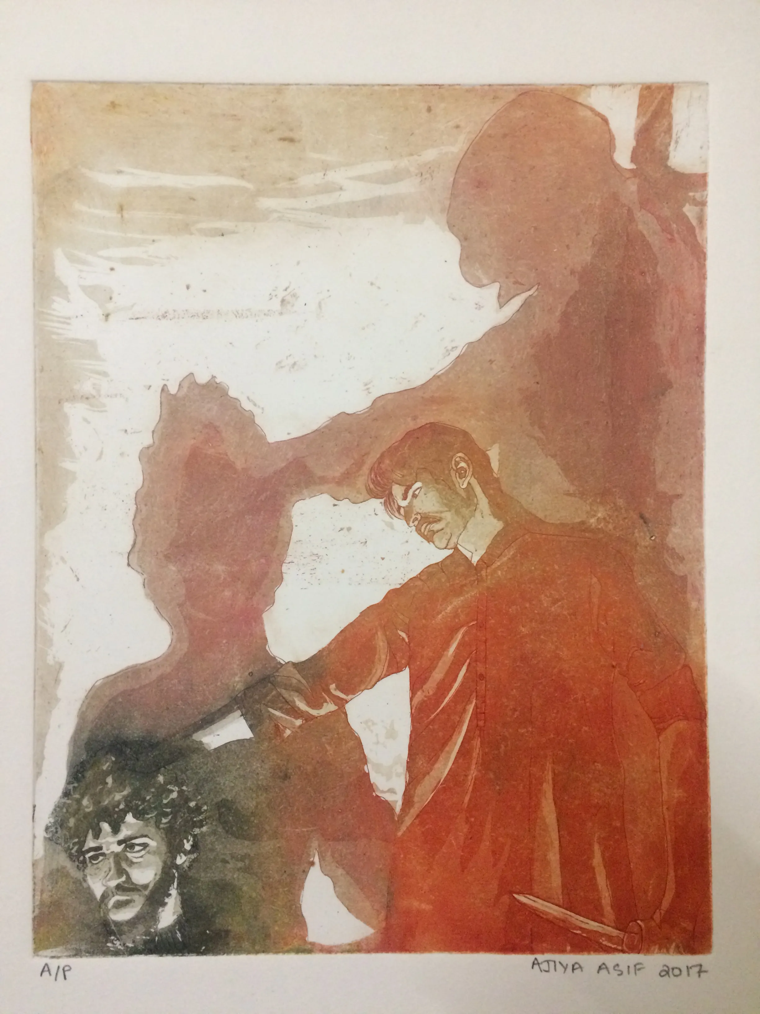 David with the Head of Goliath rendition - AP - Dry point and Aquatint - 1.5’ x 1’