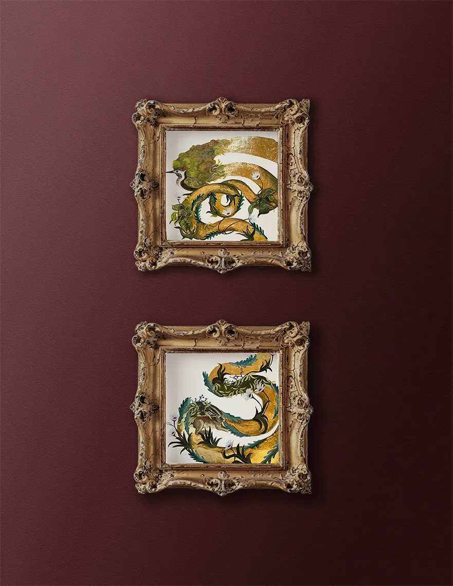 Golden picture frames with gold painting