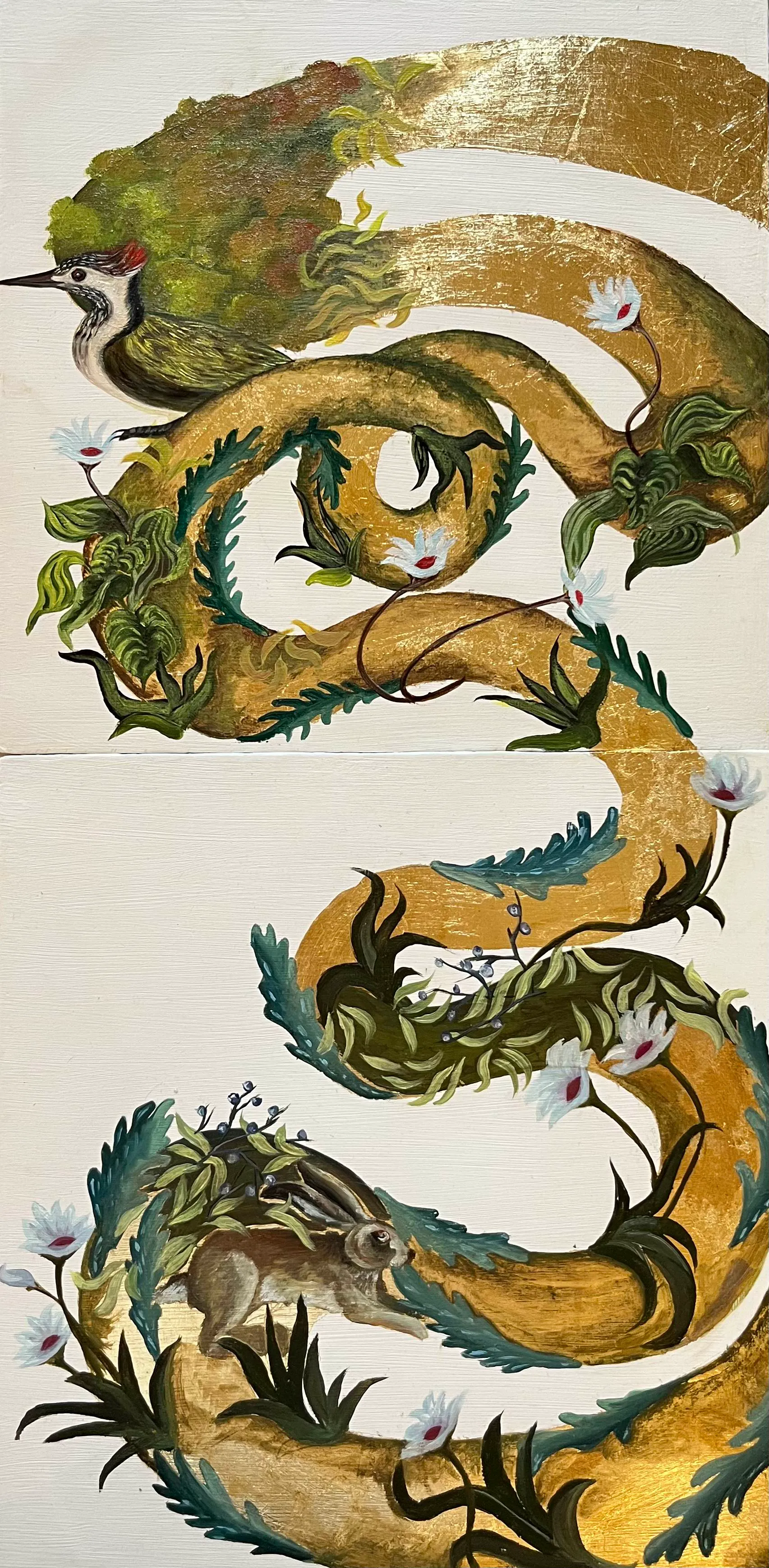 Into the Unforeseen - Oil and Gold Leaf on Wood - 1’ x 1’ 