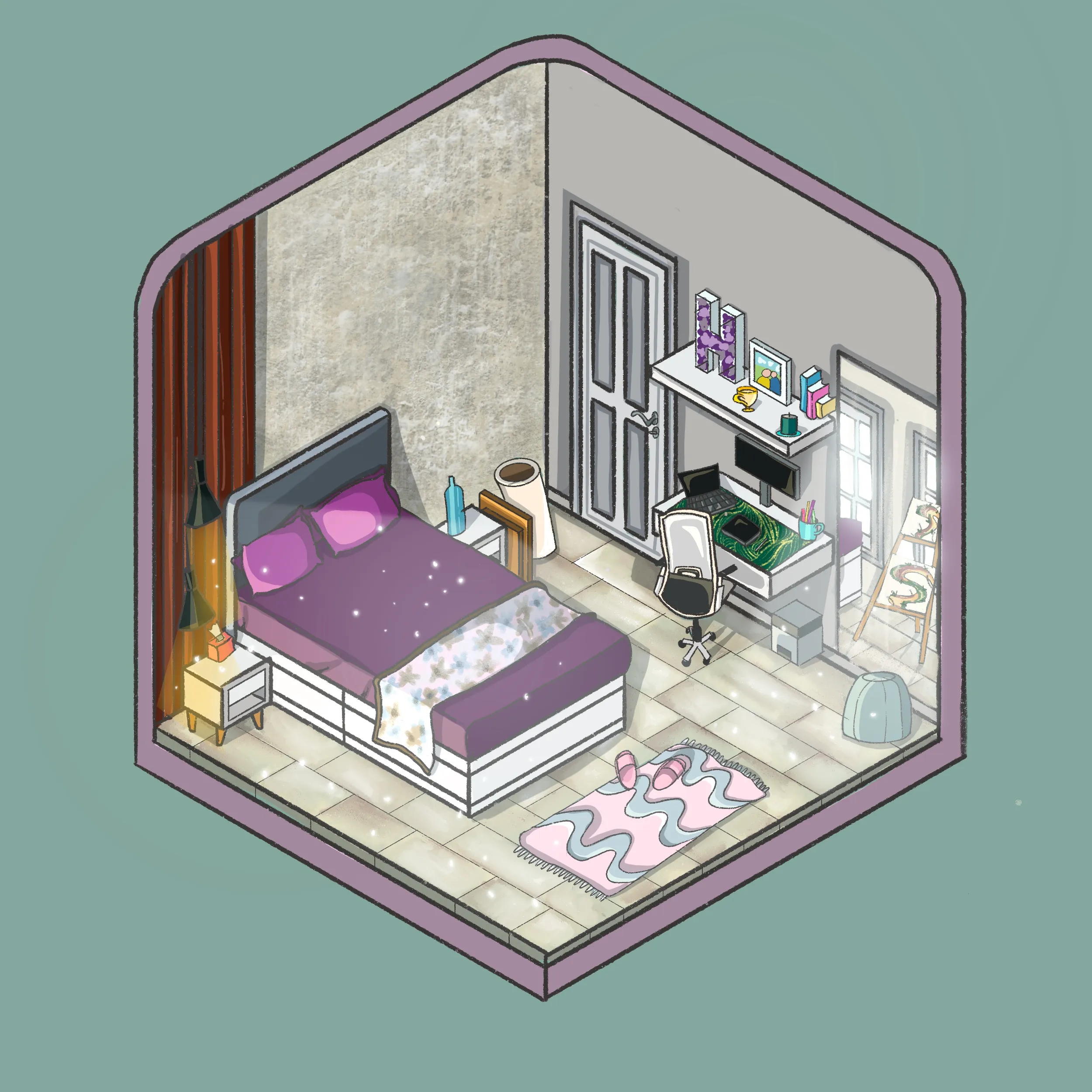 Isometric View of my room - Illustration